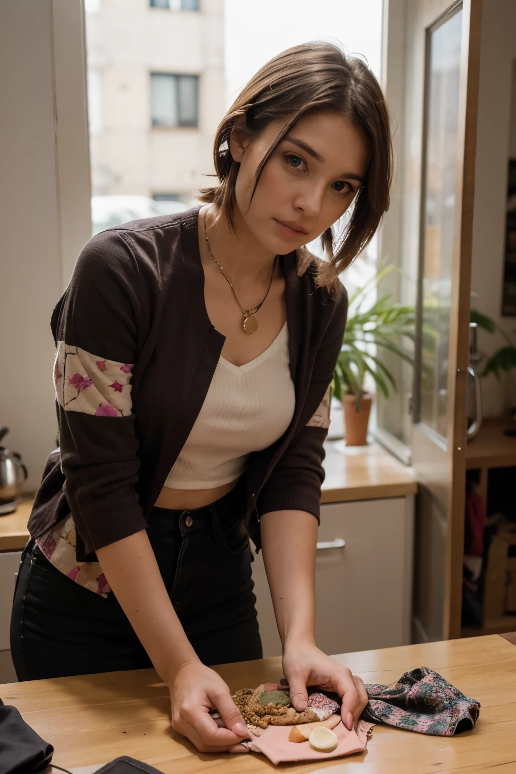 [Imagen de dos personas, uno es un vendedor de accesorios de collares y el otro es un cliente interesado. El vendedor muestra una variedad de collares sobre una mesa.]

animado