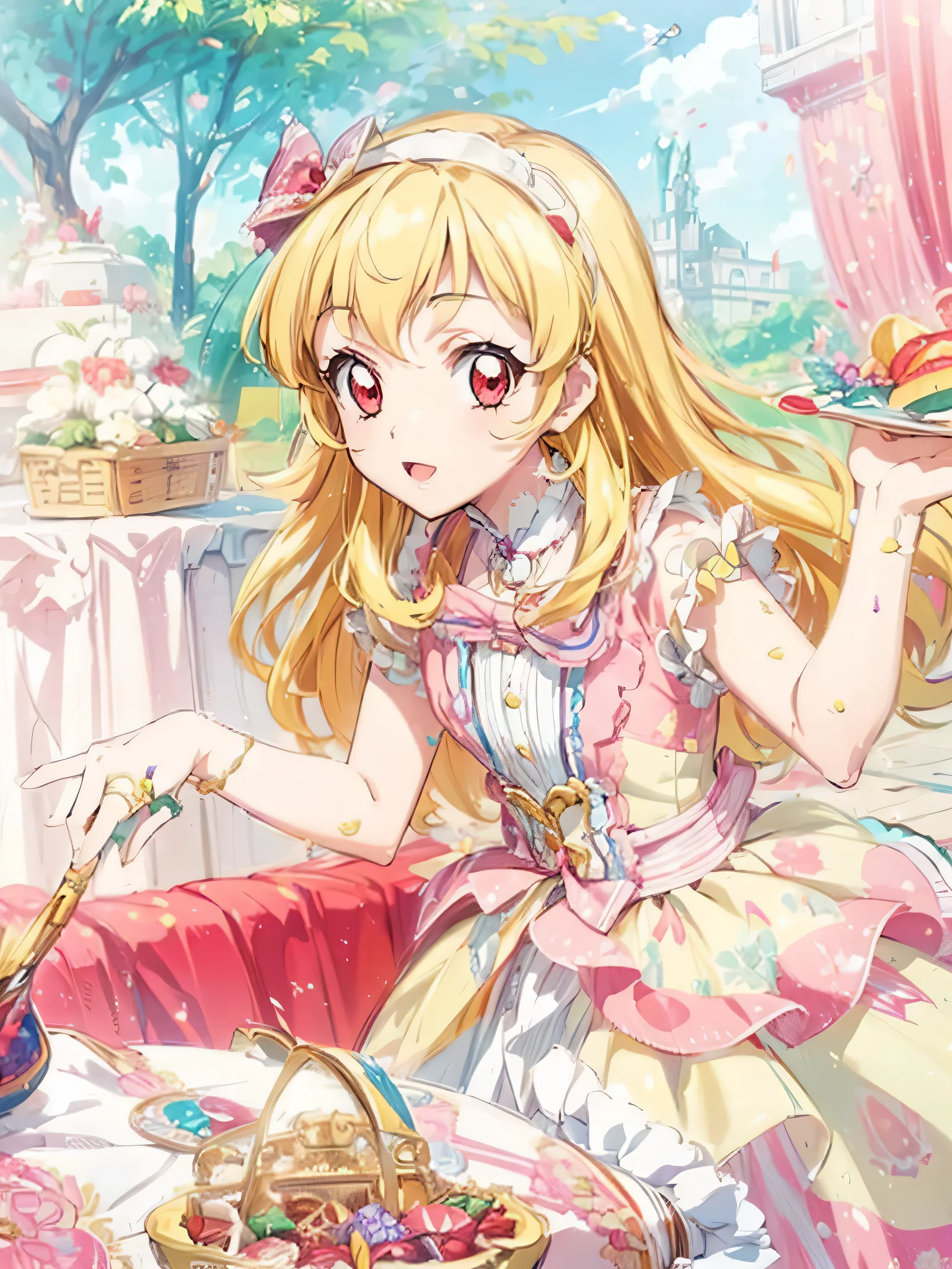 COWBOY shot:1.4,(masterpiece, best quality, highly detailed, ultra detailed, high resolution, absurdres, 4K, 8K:1.2), (official art, incredibly fine illustration, extremely detailed CG, detailed background, cinematic lighting, dynamic angle, perfect hands, detailed shiny skin, detailed hair, detailed eyes)(extremely awesome detailed pretty face,beauty face)(extremely detailed)(Three-dimensional depiction)
BREAK,,aikatsu,hosimiya ichigo, 1girl, , solo, , Blonde hair, , ANGEL wing, RED eyes, looking at viewer,Ichigo Hoshimiya (Aikatsu!)