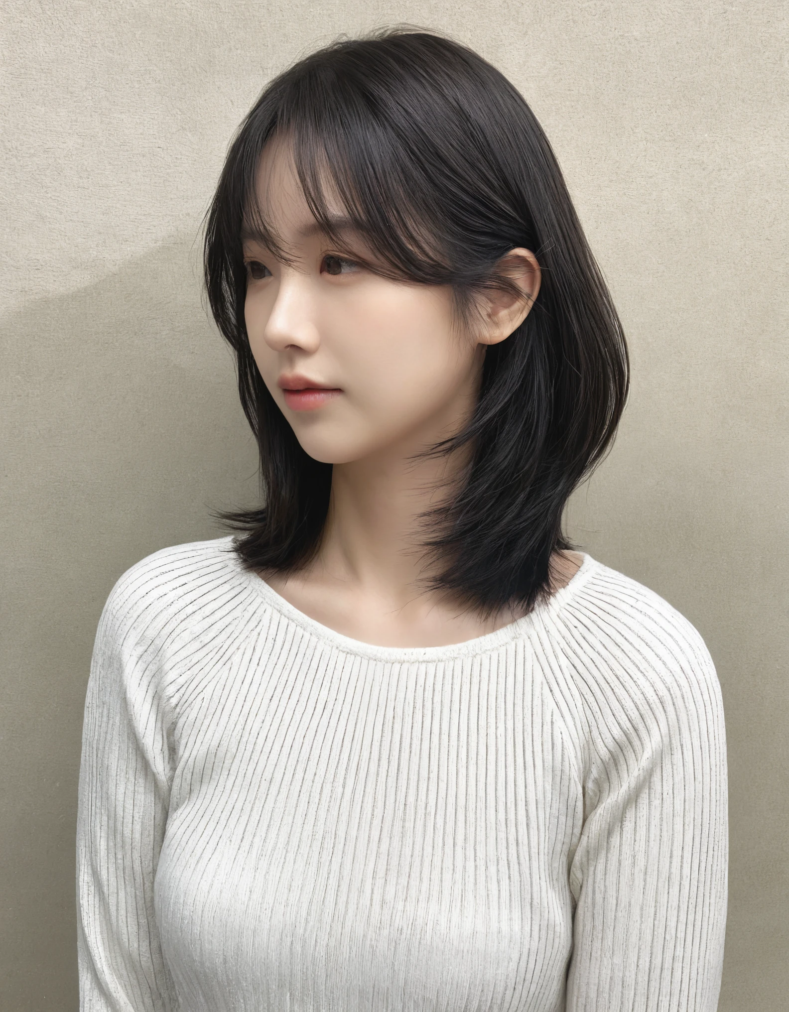 Best Quality, 8k, Masterpiece, (Portrait: 1.3), (photo realistic:1.4), (hyper realistic:1.4), Sharp Focus, looking at viewer, (smoother lighting:1.1), (increase cinematic lighting quality:0.9), realistic lighting, backlighting, light on face, ray trace, (brightening light:1.2), (Increase quality:1.4), sharp detail, (best quality real texture skin:1.4), finely detailed eyes, black_eyes, finely detailed face, 25 year old Korean woman