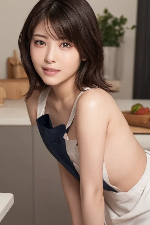 One Girl, (Beautiful girl, Delicate girl:1.3), (************:1.3),
break, (publish nudes, apron, white apron, Side bust:1.2),
break, (kitchen:1.2), (Shooting from the side:1.3),((naked、No panties、No bra、I can see your butt、))
break, Very beautiful eyes, (Symmetrical eyes:1.3),
break, Small breasts, Brown eyes, Parted bangs, Brown Hair, (Upper teeth, The best smile:0.2),
break, (Eye and facial details:1.0),
break, (masterpiece, highest quality, Super detailed, Detailed face, 8k)