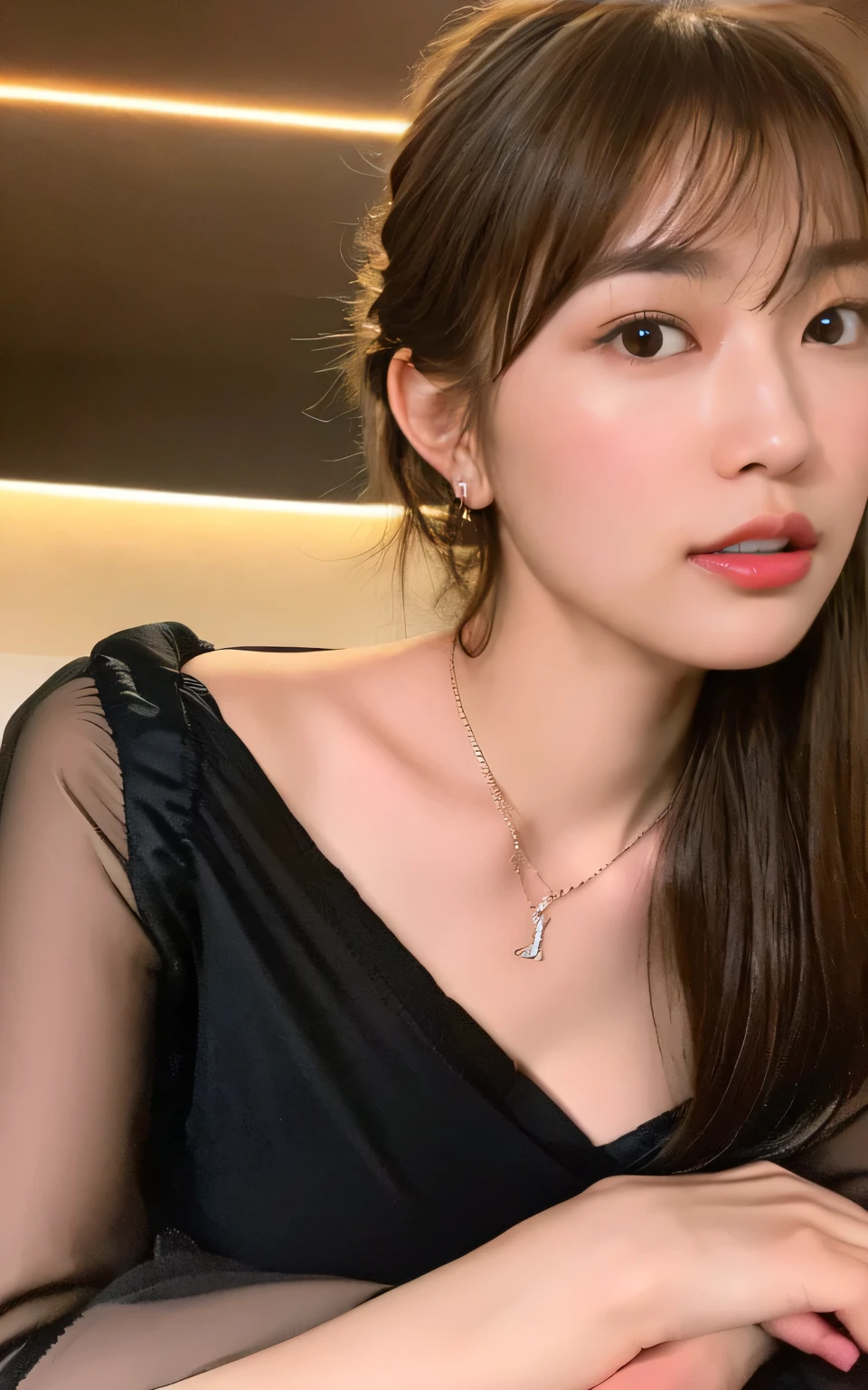 ,necklace, ring, earring, watch, jewelry,suit,2. Women,Realistic,(超high quality:1.2),Japanese,high quality,masterpiece,(Super detailed:1.4),Japanese lady,Beautiful Face,(Really good:1.6),(skirt:1.2),((Hotel)),(Small breasts:1.6),thin,High resolution,