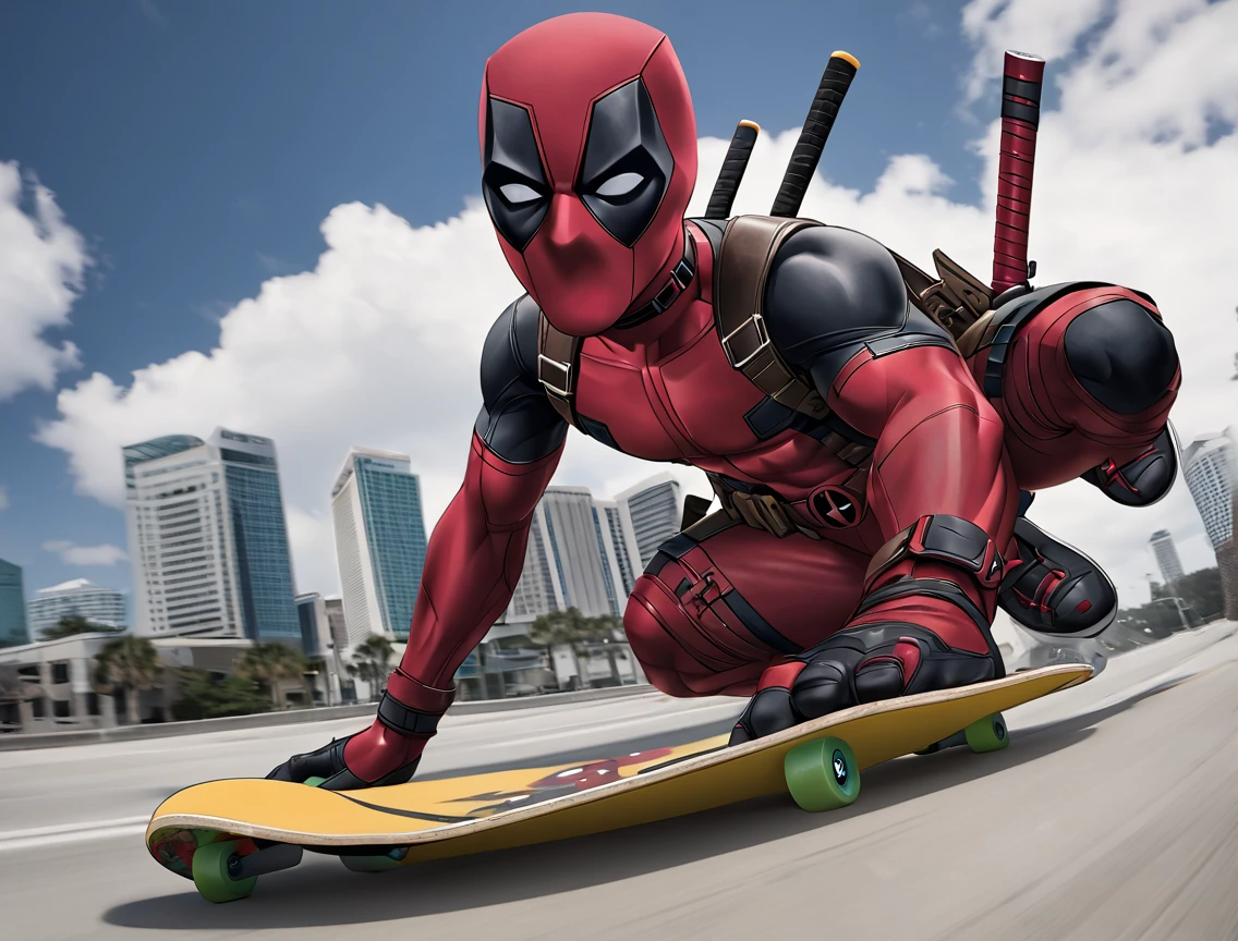 Deadpool riding Skateboard on Jacksonville 