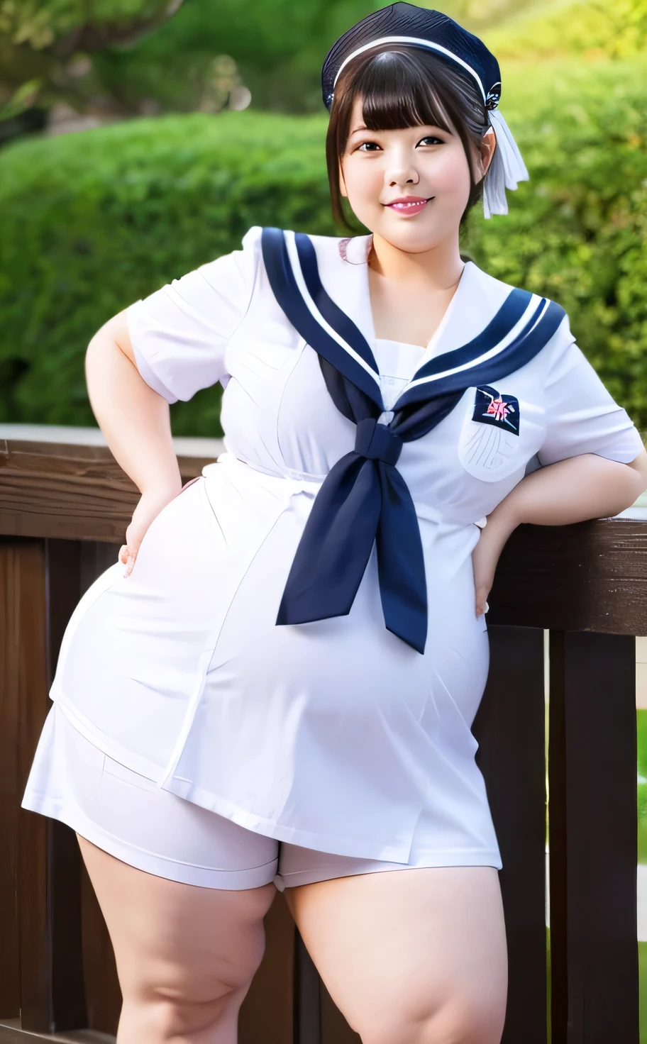 1 female, ((Overweight)), ((Extremely fat)), ((Chubby)), Japanese, sailor suit, 4k, High resolution, masterpiece, highest quality