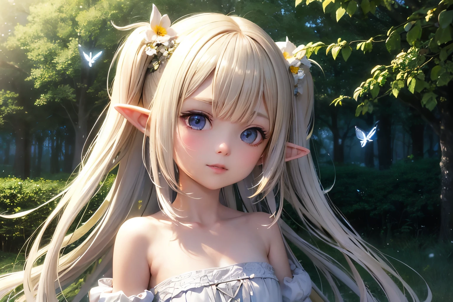 1 Fairy,bouquet,hair ornaments,Fairyのwing,wing,wing根,大きなwing,Lolitar,12歳のgirl,young,Transparency,happiness,smile,smile,Happy,White skin,Lip gloss,Realistic, 35mm, Intricate details, High resolution, Intricate details, Super detailed, Natural skin texture, Hyperrealism, sharp, girl1人, girl (Fairy:0.7) ,woman,pastel colour,Portraiture, look up,alone, Half Shot, White clothes,Detailed Background, ,Magical atmosphere,Hair swaying in the wind,Silky Hair,Cream colored hair,Shiny Hair,Light pink hair,Light-colored clothing with white trim, Magic Whirlwind,Shine,Light background,noon,sun,Pop Art, (Style - Swirl Magic:0.8), Suspended particles,Dancing Light,Thin eyebrows,Thin eyebrows,Wavy Hair,瞳のShine,butterfly々のwing,Childish,A gentle gaze,like,Gentle light,Blonde Hair,Short sleeve,Brown Hair,Bright flower garden,heaven,wing,Fairy,Looking up,forest,Elf Ears