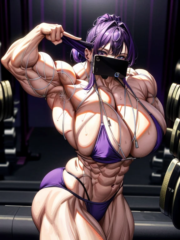 (Optimal lighting) , (Extremely complex and detailed) , 4k unification, (Ultra-detailed CG: 1.2) , (8K: 1.2),(The original), (masterpiece) , (best quality),(masterpiece:1.4),Anime-like high quality,(masterpiece),masterpiece, best quality, absurd,((peace master, 4k, 8K, Yes, high resolution))1girl, She was in the pool，Go purple venom， Purple Bikini, spring, , Perfect body, Very strong，Purple Hair, Sweat, Dynamic poses, ((Bodybuilders:1.5)),Purple Venom Background,(beautiful bass),(girl),(woman),(((whole body:1)))