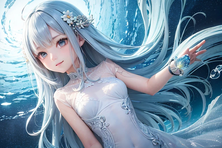 1 Goddess,bouquet,hair ornaments,Water Goddess,Ocean,wing衣,Water Spirit,mermaid,パールのhair ornamentsロリター,のgirl,young,Transparency,happiness,smile,smile,Happy,White skin,Lip gloss,Realistic, 35mm, Intricate details, High resolution, Intricate details, Super detailed, Natural skin texture, Hyperrealism, sharp, girl1人, girl (Fairy:0.7) ,woman,pastel colour,Portraiture, look up,alone, Half Shot, Light blue clothes,Detailed Background, ,Magical atmosphere,Hair swaying in the wind,Silky Hair,Cream colored hair,Shiny Hair,Light blue hair,Light-colored clothing with white trim, Magic Whirlwind,Shine,Light background,noon,sun,Pop Art, (Style - Swirl Magic:0.8), Suspended particles,Dancing Light,Thin eyebrows,Thin eyebrows,Wavy Hair,瞳のShine,Childish,A gentle gaze,like,Gentle light,Blonde Hair,Short sleeve,Brown Hair,Bright flower garden,heaven,wing,Mermaid,Looking up,river,深Ocean,Wavy Hair,Shellfish,shell,Ocean藻,tropical fish