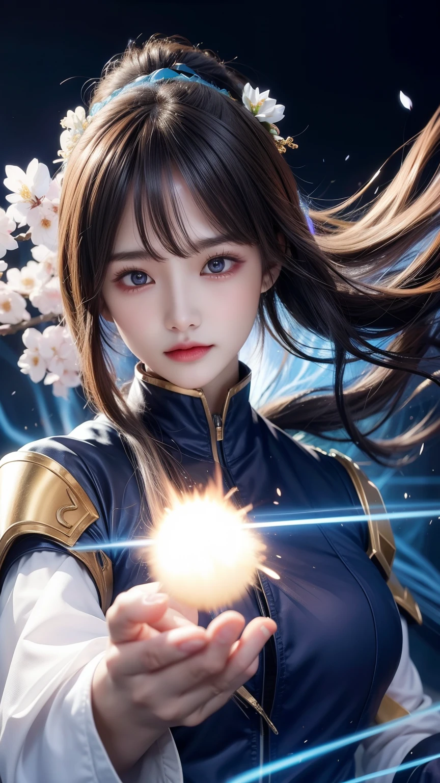 digital analysis, anime style, woman, elemental mage engulfed in blue flames and yellow lightning, color chaos, gold and ice tones, depth of field, beautiful, highly detailed, surreal, cinematic lighting, clear, spatial background, cinematic lighting soft, (backlight: 1.2), (blossom: 1.2), (brightness: 1.1), (chromatic aberration: 1.2), sharp focus, high contrast , masterpiece, realistic, dynamic pose.