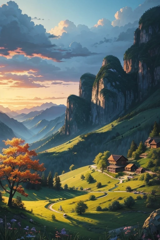 highest quality、Landscape painting、evening、nature、Beautiful views