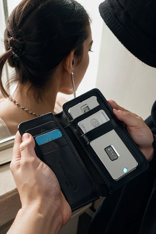 Wallet with mirror and portable charger