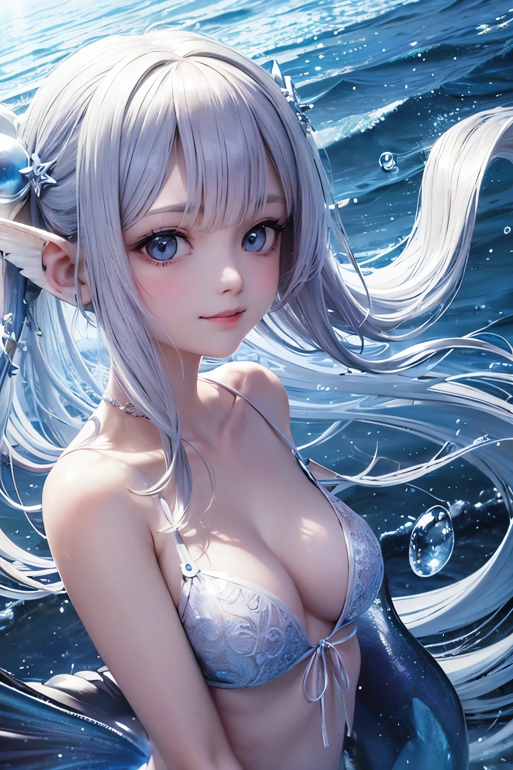 1mermaid,mermaid姫,リトルMermaid,Murloc,Fish ear,Fish Tail,Fish scales,Fish fin,bouquet,hair ornaments,Water Goddess,Ocean,wing衣,Water Spirit,mermaid,パールのhair ornamentsロリター,12歳のgirl,young,Transparency,happiness,smile,smile,Happy,White skin,Lip gloss,Realistic, 35mm, Intricate details, High resolution, Intricate details, Super detailed, Natural skin texture, Hyperrealism, sharp, girl1人, girl (Fairy:0.7) ,woman,pastel colour,Portraiture, look up,alone, Half Shot, Light blue clothes,Detailed Background, ,Magical atmosphere,Hair swaying in the wind,Silky Hair,Cream colored hair,Shiny Hair,Light blue hair,Light-colored clothing with white trim, Magic Whirlwind,Shine,Light background,noon,sun,Pop Art, (Style - Swirl Magic:0.8), Suspended particles,Dancing Light,Thin eyebrows,Thin eyebrows,Wavy Hair,瞳のShine,Childish,A gentle gaze,like,Gentle light,Blonde Hair,Short sleeve,Brown Hair,明るい深Ocean,heaven,wing,Mermaid,Looking up,river,深Ocean,Wavy Hair,Shellfish,shell,Ocean藻,tropical fish,Pearl Accessories