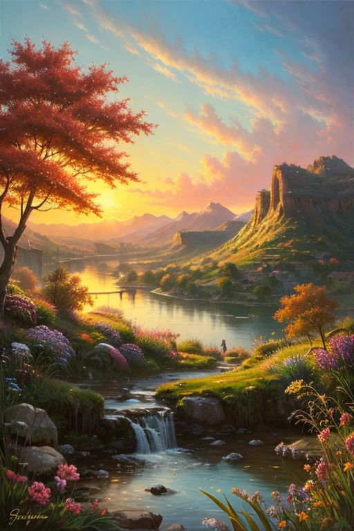 highest quality、Landscape painting、evening、nature、Beautiful views