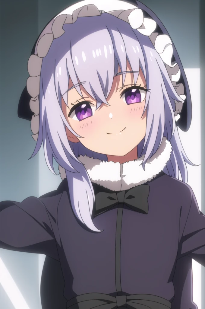Score_9, Score_8_up, Score_7_up, Score_6_up, Score_5_up, Score_4_up, source_anime, anime style, anime screencap, 1girl, midori fuse, long hair, ribbon, purple eyes, hair ribbon, white hair, cat ears, cum in mouth, cute, cum, happy