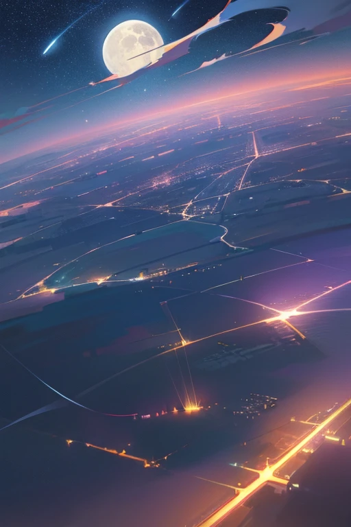 highest quality、Landscape painting、City Neon、Starry Sky、moon