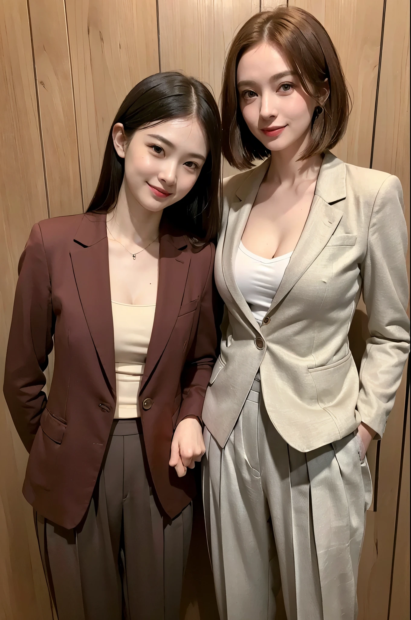 (masterpiece:1.2),1girl,pale_skin,realistic skin,chinese,
medium shot,
hands in hair
(Tailored_blazer:1.4),(Pleated_trousers:1.3),(Pointed-toe_loafers:1.2),(Business_conference_background:1.4),
medium breast,cleavage,vibrant colors,
brown hair straight_hair,
smile