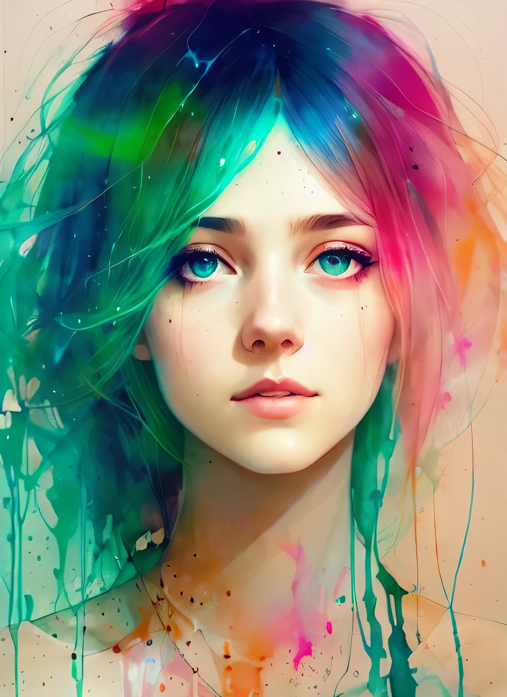 a woman by agnes cecile, luminous design, pastel colours, ink drips, autumn lights