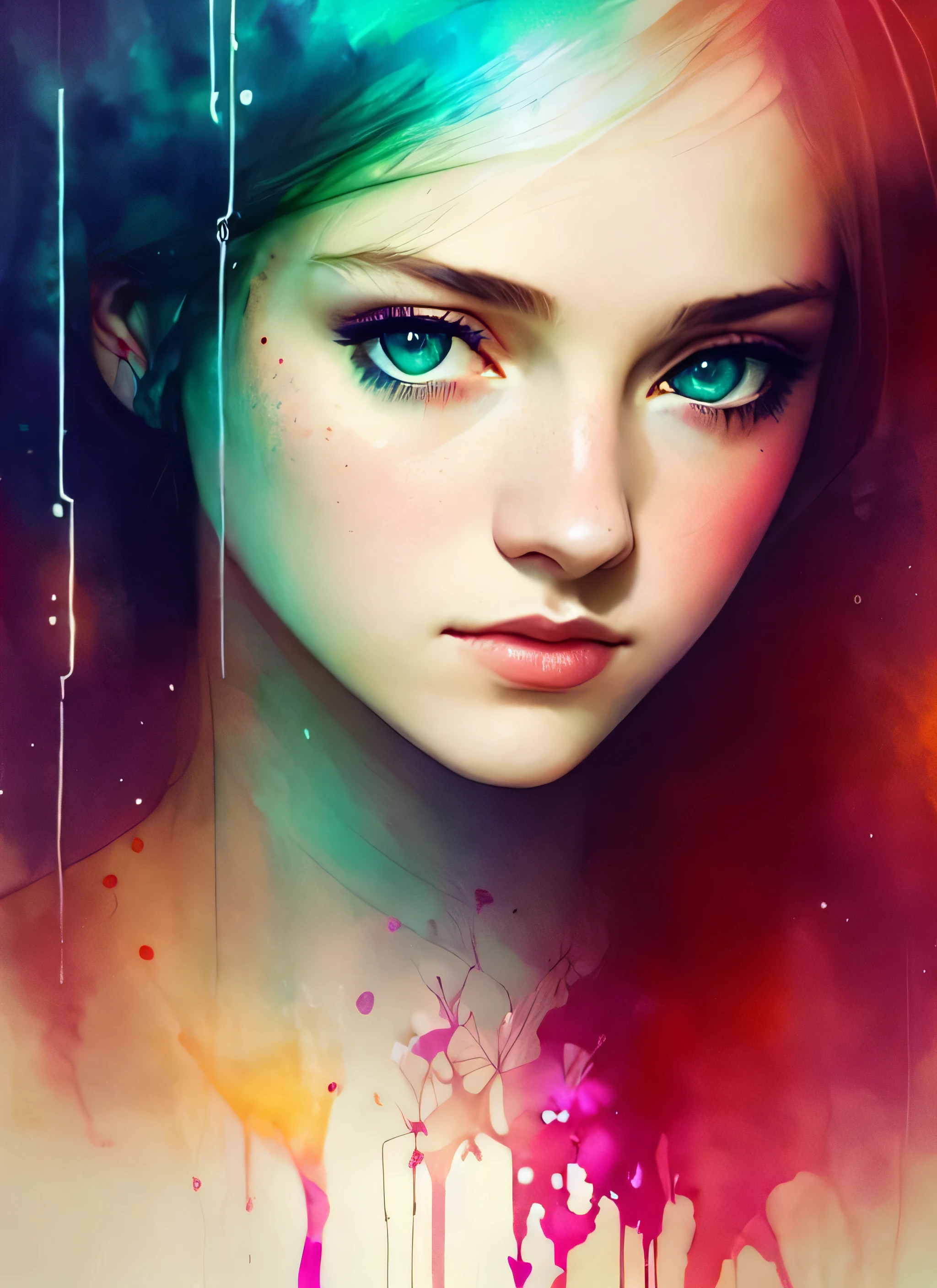 a woman by agnes cecile, luminous design, pastel colours, ink drips, autumn lights