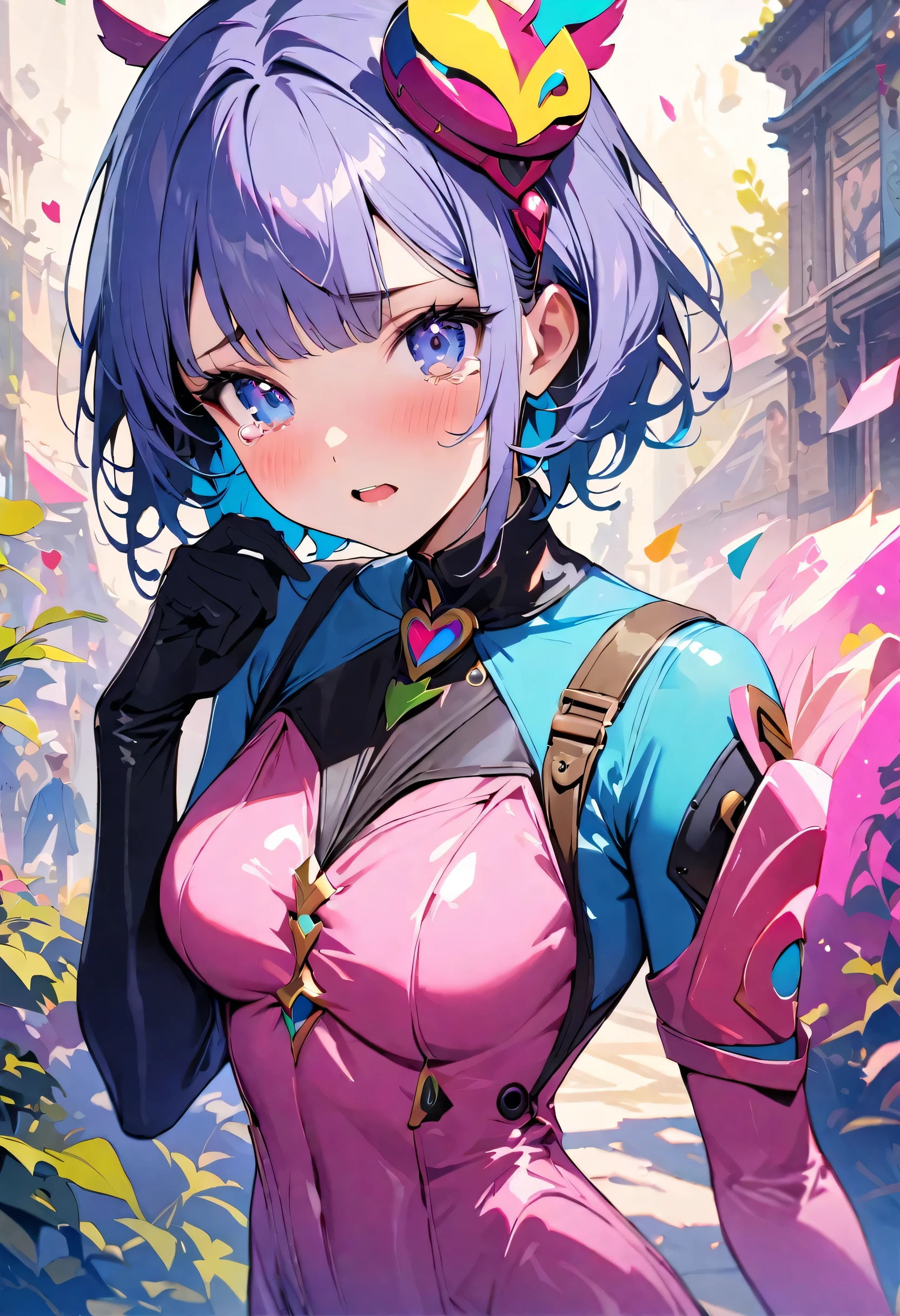 masterpiece, highest quality, Illustrations for novels, High resolution, 18+ Adult content, Sensual, Intimate, Emotional, Passionate, romantic, sweet, Adorable, Innocent, Pure, Fascinating, Fascinating, attractive, Mysterious, Fascinating, Fascinating, Immersive, Fascinating, dream-like, Surreal, Imaginative, Whimsical, artistic, Avant-garde, timeless, elegant, Sophisticated, chic, Sophisticated, Individuality, original, Fascinating,((Tight Combat Suit:1.3)),((Beautiful Tears))、Upper Body