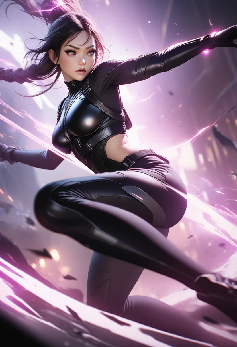 1girl, a highly detailed combat suit, futuristic warrior, epic battle scene, cinematic lighting, dramatic pose, dynamic action, intricate mechanical details, advanced technology, glowing energy effects, volumetric fog, depth of field, cinematic camera angle, hyper-realistic, masterpiece, 8k, photorealistic, ultra-detailed, cryptic_g