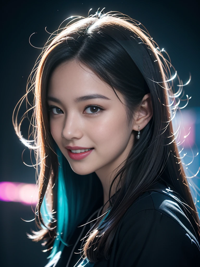 (masterpiece, best quality:1.2), (8k uhd, 16k, 32k, ultra high res), (photorealistic:1.37), (RAW photo), ultimate-realistic, ultimate-realistic details, ultimate-realistic texture, ultimate-intricate details, ultimate-realistic lighting, ultimate-realistic shadow, japanese girl, ultimate-cute face, ultimate-RAW skin, ultimate-realistic eyes, (from side, quite a bit body, seductive laughing), With a luminous digital aura lighting up the darkness, the ethereal figure of a digital anime evocative astronauts character comes to life. meticulously created with vibrant colors and striking details, futuristic design exudes a sense of otherworldly beauty, with glowing neon accents that seem to pulse with energy. Every pixel is carefully rendered, capturing the character's mysterious and alluring presence in exquisite detail. This mesmerizing image invites viewers to get lost in a dreamlike realm of imagination and technology.