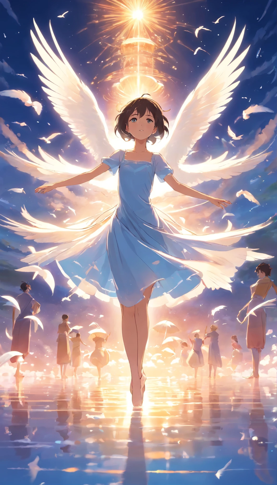 title:The Epochal Swan Transcendent Ballet - 8K Grand Masterpiece for Atmospheric and Vast Scenes Description: A flock of swans cleverly disguised as humans、In a sacred Sunday ceremony、Despite the confusion, they perform an exquisite and graceful dance.。The intricate costumes decorated with intricate patterns、Sparkling in the sun、Gives the image the illusion of depth and complexity。The soft, flowing fabric floats with the breeze.、Adds a captivating aura。The dance is complicated and full of costumes.、The result is the best image