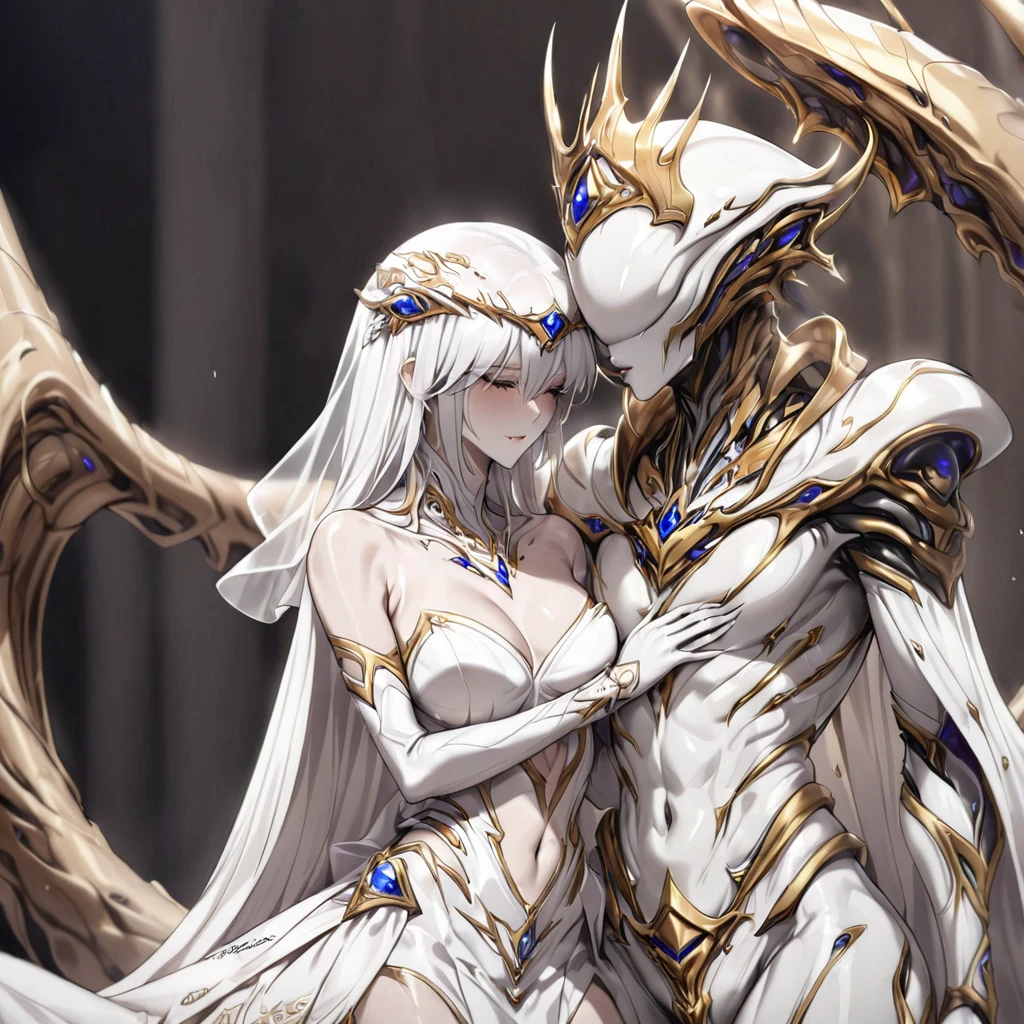 ((highest quality)), ((masterpiece)), (detailed), （Perfect Face）、（The woman is a beautiful and seductive alien queen named Princess Leona, whose body has been completely transformed into that of an alien. She has long, straight light brown hair and a slender figure, but her breasts are normal. A male alien embraces her and caresses her all over, and while they face each other, they embrace and kiss, making love in an intense, alien-on-alien sex session.）、A strange male alien and a woman are in an alien nest, making love deeply with the alien, and while the alien is holding her whole body, they have intense alien sex, and the woman screams with pleasure, climaxes, and is loved.、A woman has an alien put his dick in her pussy and ejaculates a lot of semen into her pussy. The woman is naked.、A male alien and a female embrace each other and have sex.