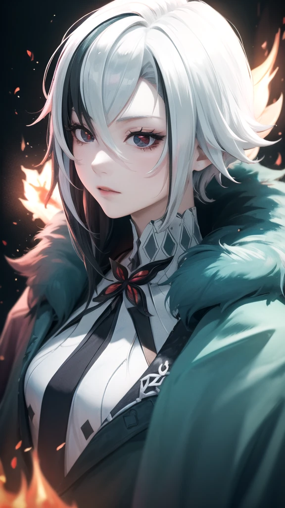 (High Detail:1.2) Anime Girl, (Cinematic Lighting, Delicate Colors), (Flame:1.2), Lighting Calm, Wind, Fog. Turquoise, delta tones.