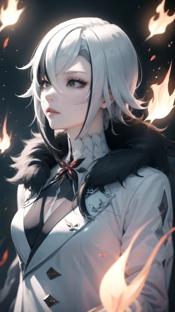 (High Detail:1.2) Anime Girl, (Cinematic Lighting, Delicate Colors), (Flame:1.2), Lighting Calm, Wind, Fog. Turquoise, delta tones.