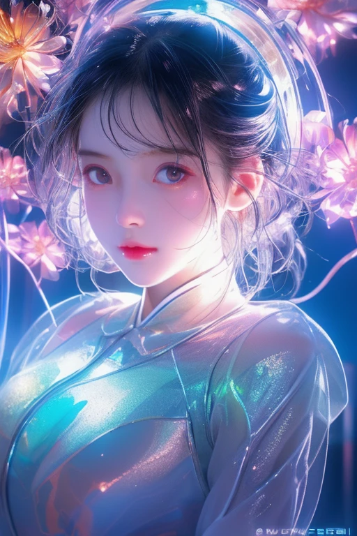 Mechanical Girl,In the water, Wonderful colors, close up, light refracted into water, reflective transparent iridescent color,Soft Lighting/ Soft Light, High Detail, Ultra HD