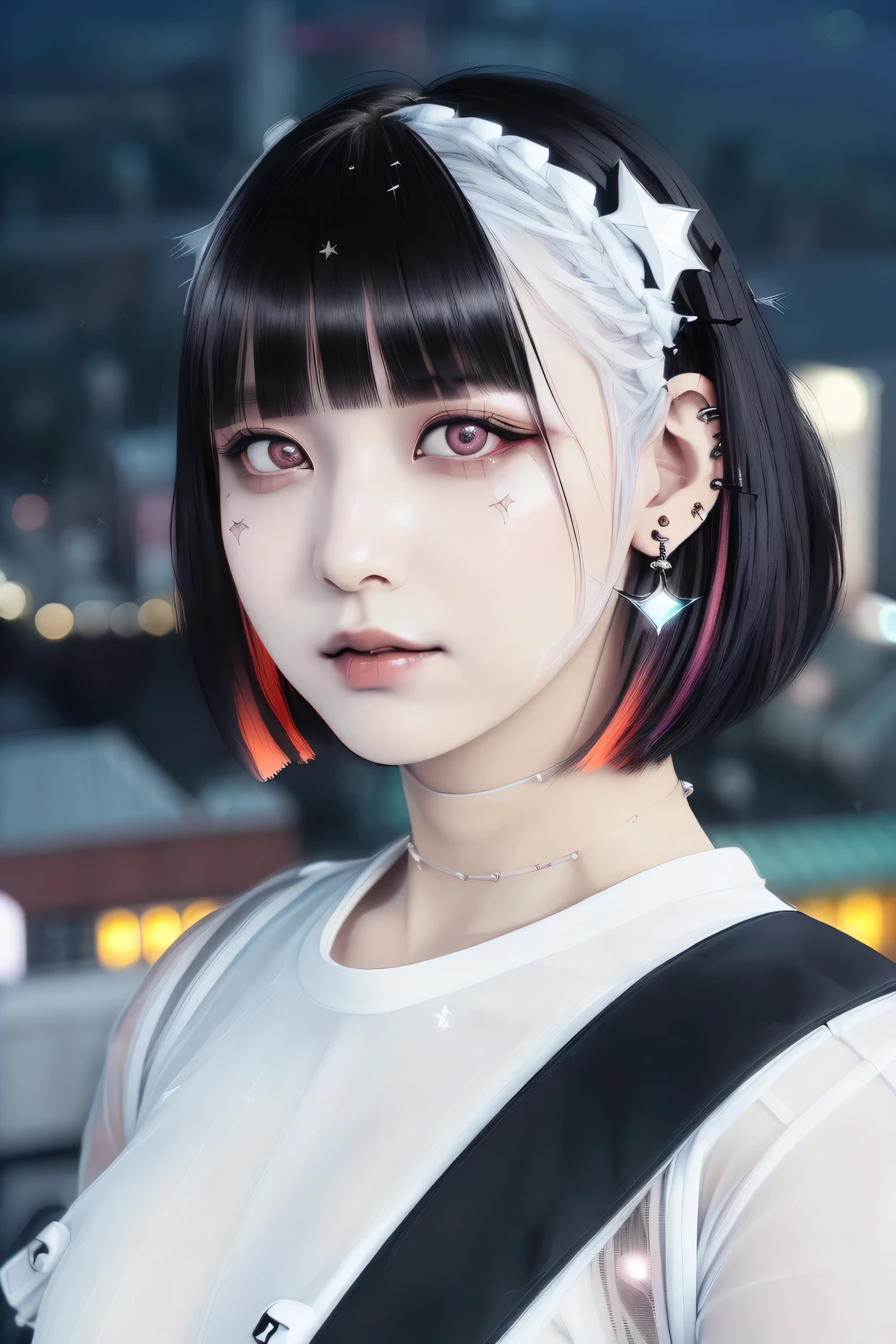 ((Rooftop of a building: 1,3)), ((Redhead, Goth_punk, alone, Medium Shot, Walking around Harajuku, ((night)), Blur, Neon Light, Rainbow Eyes, Starry Sky, Shiny red hair, White eyebrows, Shiny Hair, (Rainbow black hair), Earrings, good, jewelry, Blunt bangs, Busy eyes, Background Blur, Blur, hair ornaments, sight, short hair, Portraiture, Side Lock break ((Swedish girl, White skin, White)),((((Rooftop of a building: 1,3)), ((Goth_punk, alone, Medium Shot, Walking the rooftops of Harajuku, ((night)), Blur, Neon Light, Rainbow Eyes, Starry Sky, Shiny black hair, White eyebrows, Shiny Hair, (Rainbow black hair), Earring, good, jewelry, Blunt bangs, Busy eyes, Background Blur, Blur, hair ornaments, sight, short hair, Portraiture, Side Lock break ((Swedish girl, White skin, White)),((Women's Tight Combat Suit:1.3)), break (Gal: 1. 1),(Glamour: 1. 3),(night),(Supermodel: 1.3)),break ((earring, ring)), Cowboy Shot,((Tall people)),((Android)),((Look Up)),((Top Angle:1. 3)), From above, looking at the camera,((Event Companion)),((Thin see -through)) Tight-fitting underwear with straps)))), break (Gal: 1. 1),(Glamour: 1. 3),(night),(Supermodel: 1.3)) break ((earring, ring), Cowboy Shot,((Tall Man)),((Android)),((Top Angle:1. 3)),((From above, looking at the camera)),((Brothel, Soapland)),((Thin see -through)) Tight-fitting underwear with straps ))),((Not realizing that your nipples are visible through your stockings or underwear))),