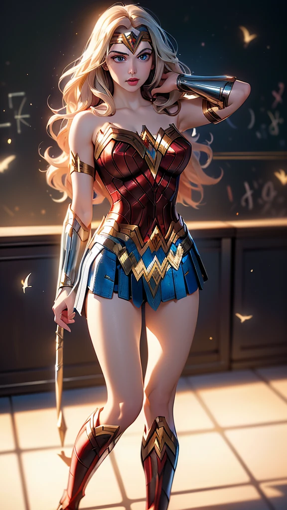 score_9, score_8_up, score_7_up, score_6_up,
rating_explicit, 
1 girl, ((18YO:1.2)), Adult, full lips,  big clear eyes, light blue eyes, ((blond hair:1)), (long wavy hair: 1.2),  
(female teacher wonder woman :1.4) , (in a classroom:1.4) , slightly tanned skin, (miniskirt rojo:1.4), (wonder woman:1.4) 
two breast out, open shirt, showing breasts, lying on desk, (squeezing tits:1.4), amused, light smile, eyes looking up, white shirt, black jacket, black pencil skirt, top view, showing pussy dripping, (colores brillantes), ,( ciberpunk 2.1), (background numbers mathematics blackboard :1.4), (math numbers flying through the air :1.4),( hojas de papel en el aire :1.4), (wall newspaper :1.4) 