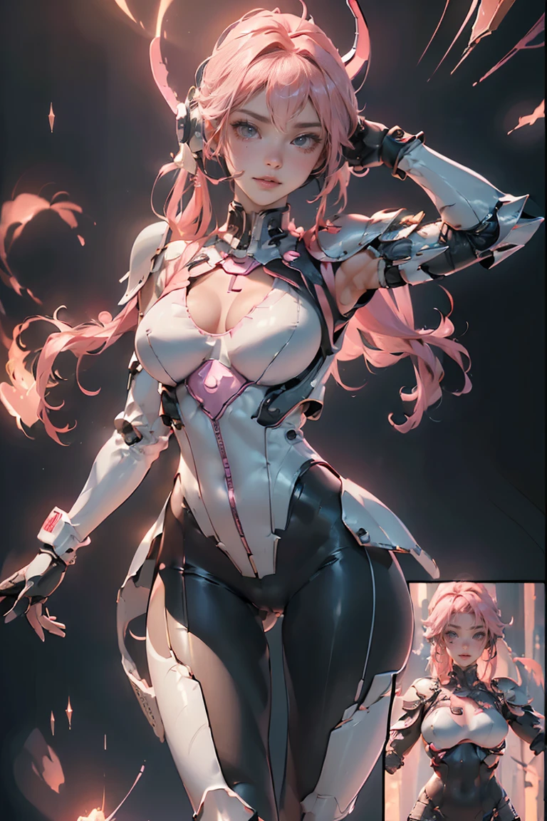 ((Masterpiece, Top Quality, High Resolution, Photorealistic, Raw photo)), ((Extremely detailed CG unified 8k wallpaper)), (huge stunning goddess shot, very hot and sexy, jaw-dropping beauty, perfect proportions, beautiful body, slim body beauty:1.4), Tight Combat Suit, (Black full-body tights, long sleeves, chest armor, shoulder armor, wristbands, gloves, and harnesses, futuristic headset, detailed body armor with details, high-tech suit:1.5), legs spread apart, Dynamic pose, 2 girls, fighting side by side, dynamic composition, view from above, background is city center turned battlefield,