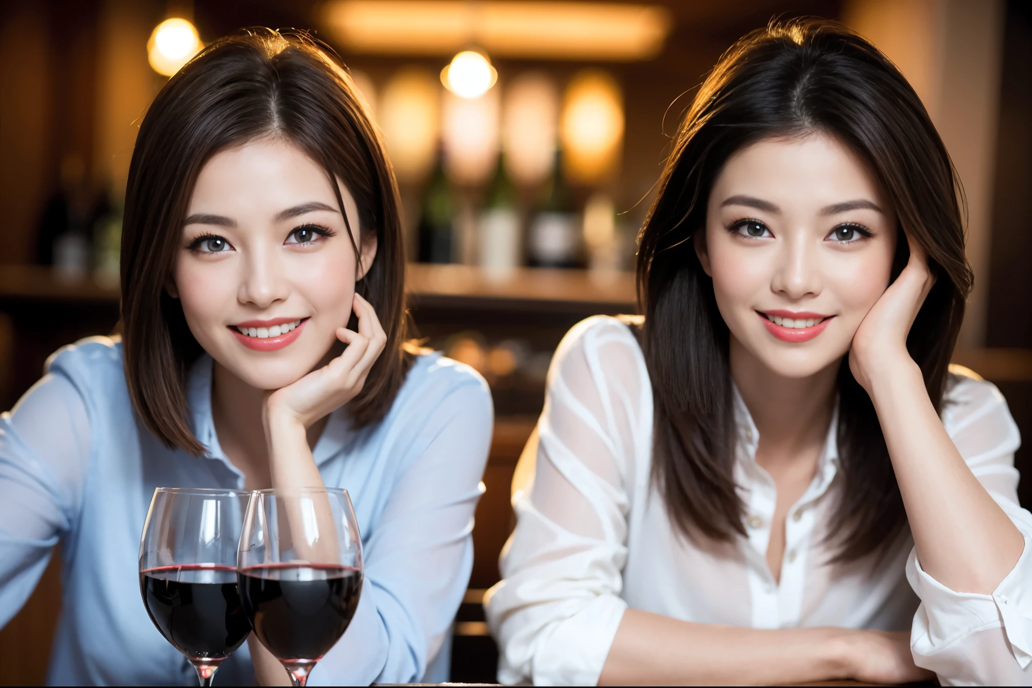 ((highest quality、8k、masterpiece:1.3))、1 male、1 female、Couple、Spouse、石原さとみ似美女Couple、The body is slim、((Bob Hale、Straight hair:1.2)), (Realistic, Intricate details:1.2), テーブルの上のwine glass、Put the light on your face、 Amazing view of the sunset sky and clouds、Amazing mountain views、A bright smile、The wonderfulness of smile、Bright image、The beauty of wine, Beautiful Face, blue eyes, The light shines on your face, Blushing, short hair,Bright Face、 (45 years old), 39 years old, red wine 、Appetizers、Italian food、Wine bottle、Champagne、sparkling wine、Two beauties、Brown Hair、Shortcuts、Long sleeve shirt、dress、Pretty Woman 1, (slimな顔), (The body is slim), (Brown Hair), (Shortcuts), cheeks turn a little red,Attractive beauty、restaurant, In a prominent place (From the waist up) Nova Frog Style, actress, model, Upper Body, White wine, slim, wine glass, 中央に置かれたwine glass, smile, (smile: 1.15), Beautiful fine grain, Depth f/2,saturation, High Contrast, Strong light and shadow,Moist Body:1.5、3D texture、Delicate eyes、Brown Hair、The hair is very shiny、