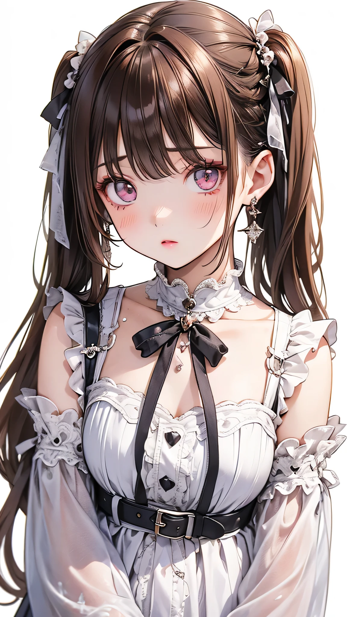 Anime girl with long hair and a white dress with black bows - SeaArt AI