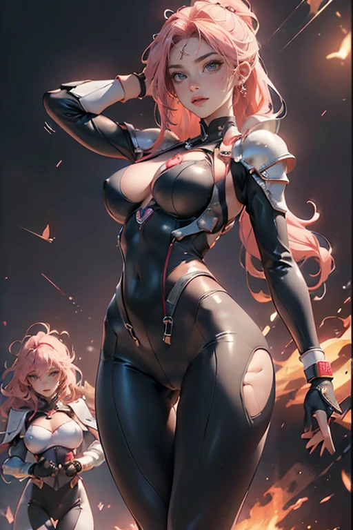 ((Masterpiece, Top Quality, High Resolution, Photorealistic, Raw photo)), ((Extremely detailed CG unified 8k wallpaper)), (huge stunning goddess shot, very hot and sexy, jaw-dropping beauty, perfect proportions, beautiful body, slim body beauty:1.4), Tight Combat Suit, (Black full-body tights, long sleeves, chest armor, shoulder armor, wristbands, gloves, and harnesses, high-tech suit:1.5), legs spread apart, Dynamic pose, 2 girls, fighting side by side, dynamic composition, view from above,