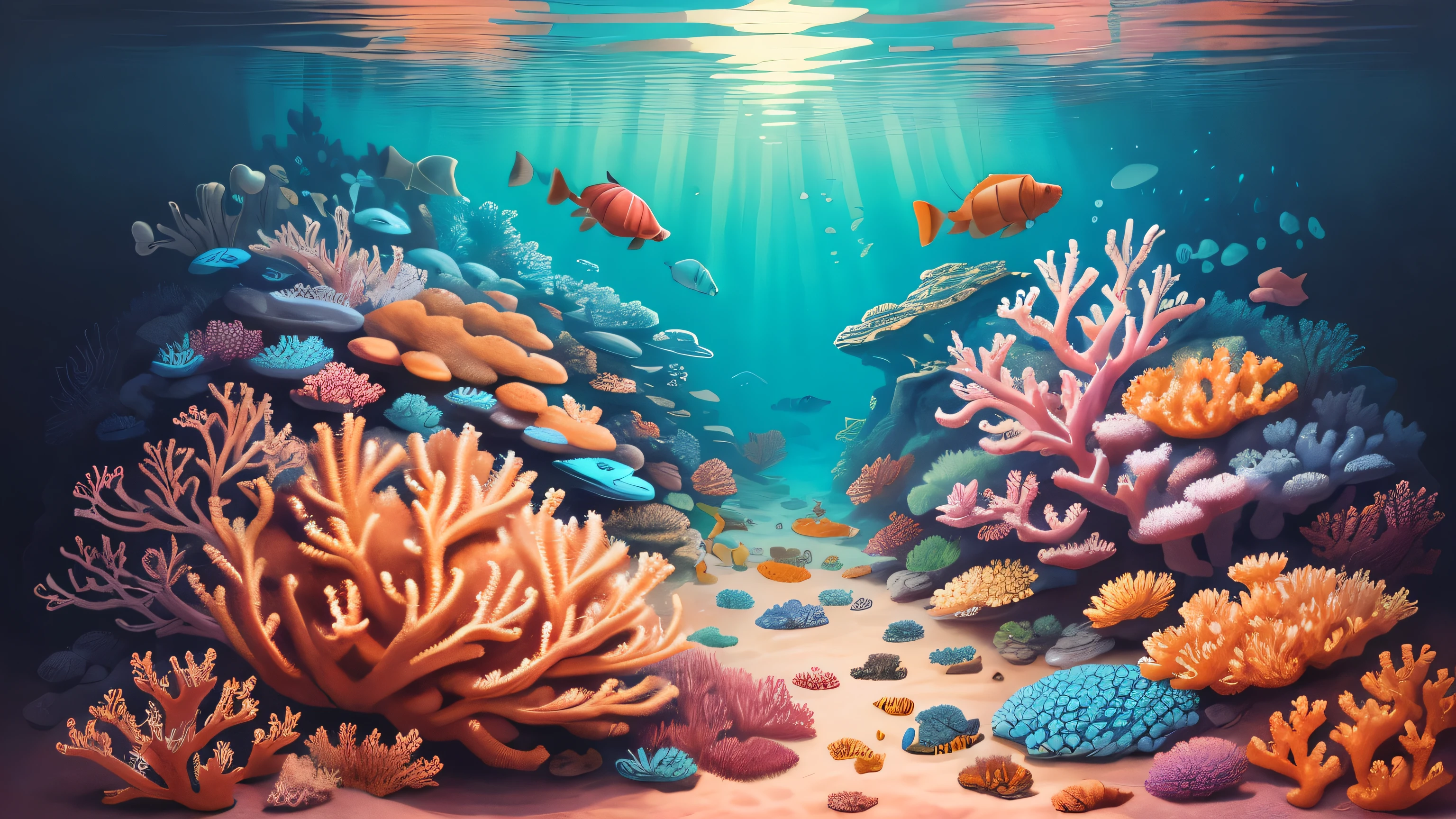 ((best quality)), ((masterpiece)), highly detailed, vibrant, and colorful coral reef background, digital illustration