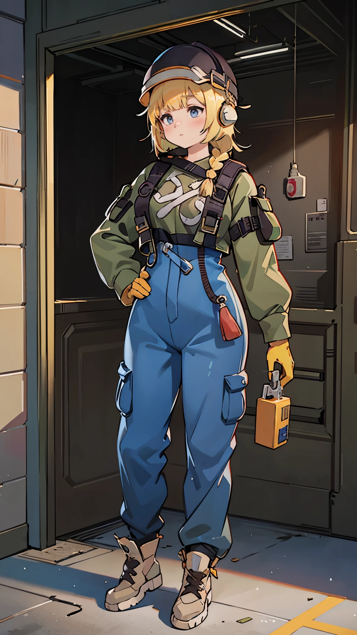 Girl at the construction site, Wear a white long-sleeved shirt, cargo pants, work boots, carpenters tool belt, safety helmet, and holding a hammer in hand.

(High resolution,4K,highest quality:1.2),Very detailed,(Realistic:1.37),Large-scale construction site,Professional,Industrial Lighting,Vibrant colors,Bokeh,Gritty atmosphere

[Construction worker], [Urban], [Dynamic pose], [Powerful methods], [Safety Policy], [concrete], [crane], [Dust and debris], [Blueprint], [Construction Machinery],  [Helmet], [Work gloves], [scaffold], [Construction site signage], [Noise and activity], [Yellow caution tape], [Sunlight and shadow], [Busy workers], [Dirt and mud], [Construction Vehicles], [Diligent] [contruction site]
