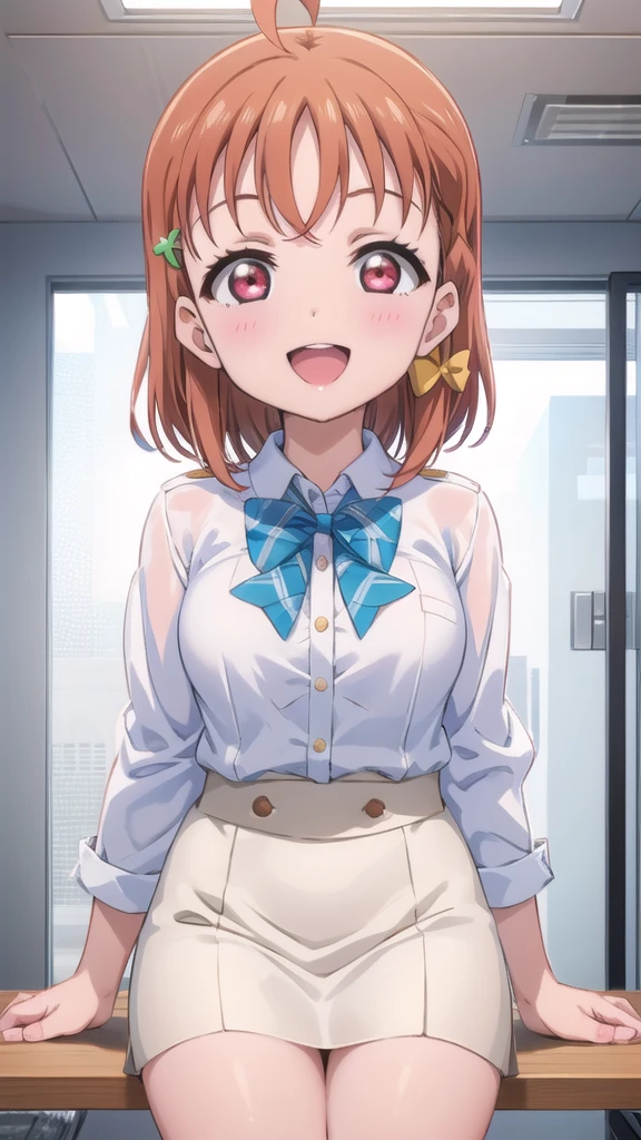 (((pixel-perfect, detail-perfect))), solo, 1girl, chika takami, uranohoshi , bowtie, looking at viewer, smile, :d