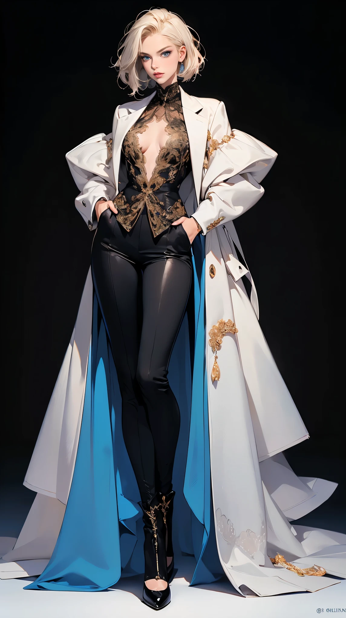 ((masterpiece,best quality,8k,highres)),((character concept art)), 1 female, young adult female , 26 years old, (tied up blonde hair), platinum blonde hair, (fair skin colour), ultra finely detailed eyes (blue eyes colour), determined, strong will, charming, seductive, focus, smart, elegant, calm, friendly, perfect body build ((slim, athletic)), ((intricate detail)), super finely detailed hands, ultra finely detailed fingers(((ten fingers))), wearing luxury equestrian jacket pant and boots with slim fit polo shirt, (standing still), ((full body showcase)), ((show full body)), (no logos on background), (no logo), ((plain background)), ((plain background)), (((empty background)))