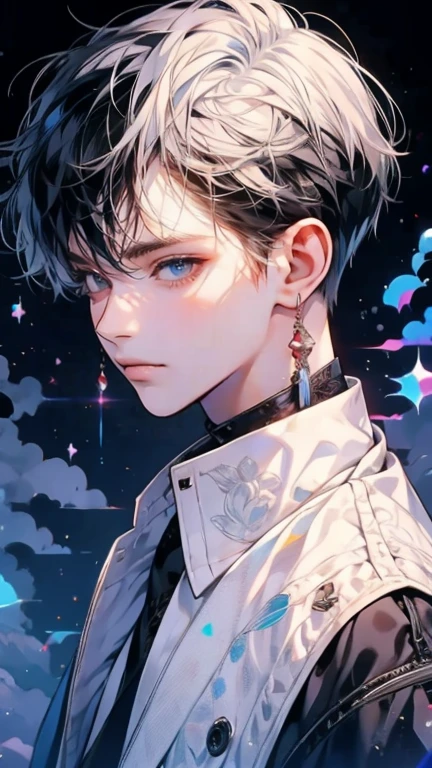 (Mastepiece), (Best Quality), Very detailed, ((Two friendly men:1.5)), Perfect Face, Beautiful Face, Very detailed顔,(Black Haired Man:1.3),(Man with white hair:1.3),suit,shirt