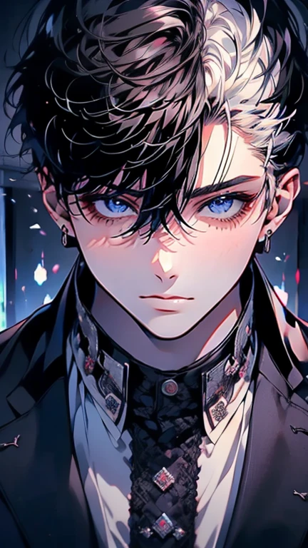 (Mastepiece), (Best Quality), Very detailed, ((Two friendly men:1.5)), Perfect Face, Beautiful Face, Very detailed顔，(Black Haired Man:1.3)，(Man with white hair:1.3)，suit，shirt