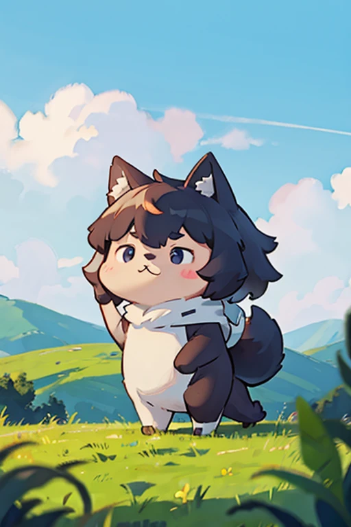 Photo realism、Big wild wolf in the South American meadow