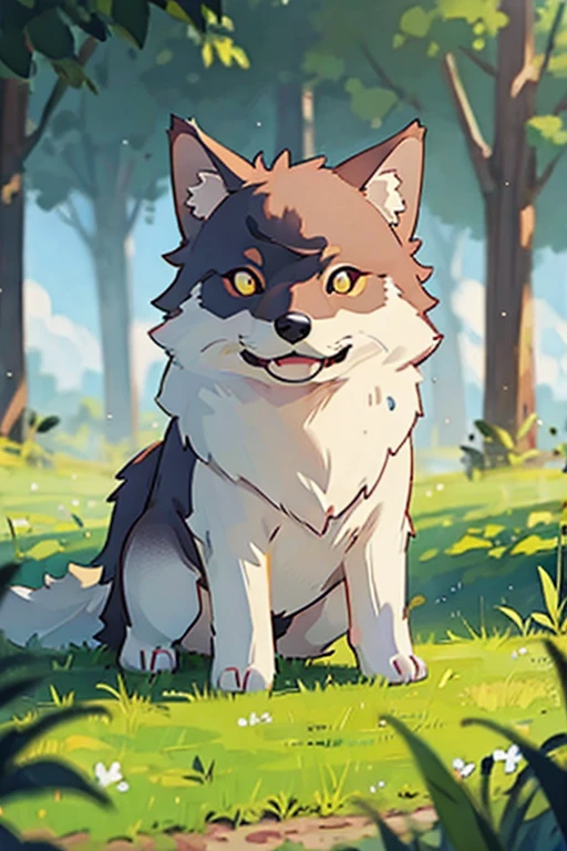 Photo realism、Big wild wolf in the South American meadow