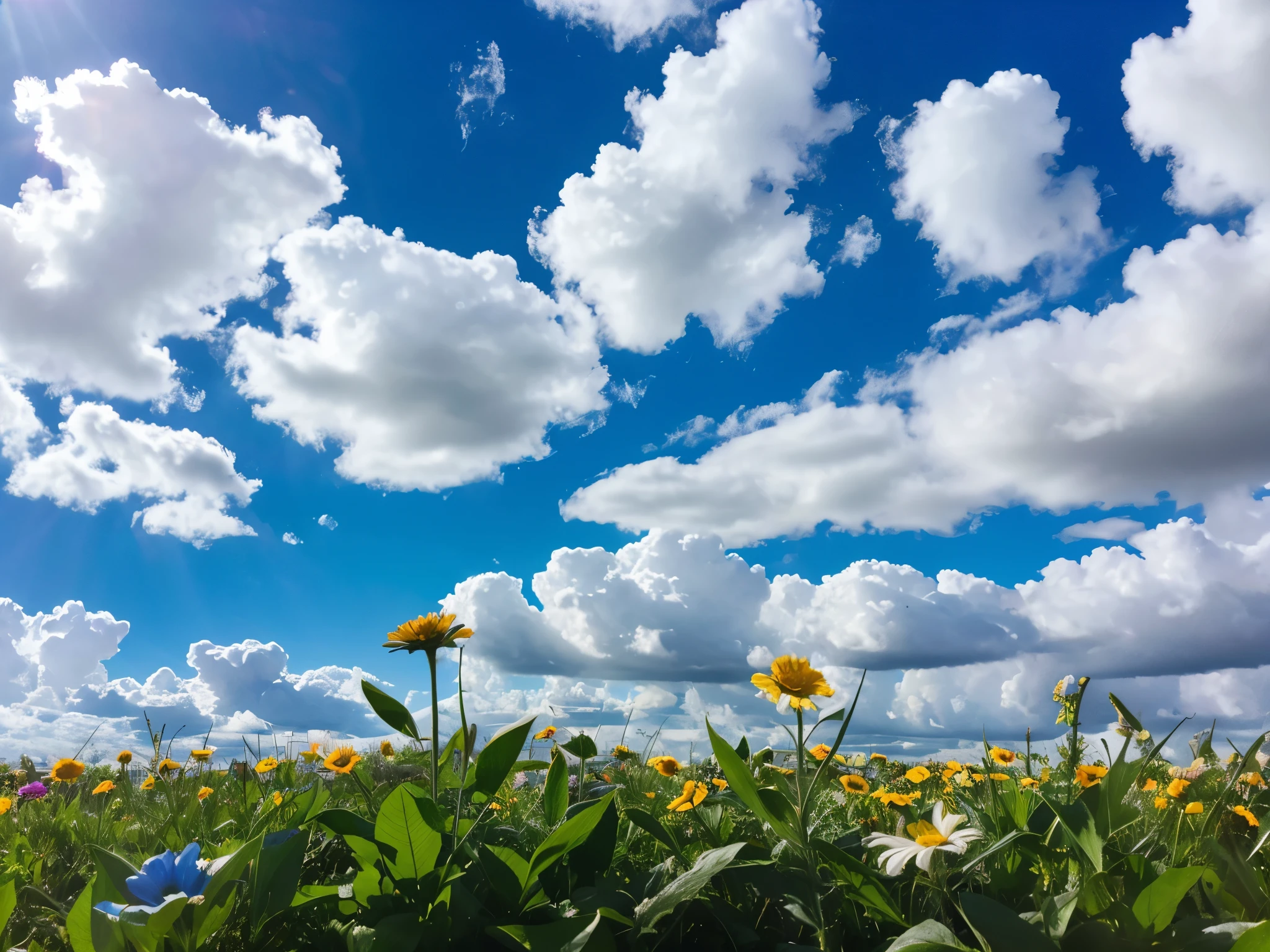 A flower and blue sky,Clouds and the sun rises