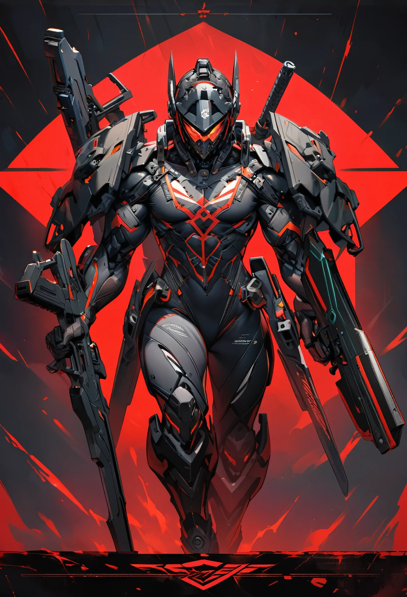 combat aesthetics, streamlined cut, metal decoration, nano technology fabric, high wear resistance, elasticity, temperature regulation, handcrafted, machine production, deep color, chest pattern, back logo, protective goggles, helmet, waist equipment, multi-functional knife, energy gun, confident, calm, decisive, fearless warrior, justice, honor,(fullbody), (full body), leotard, fight cloth,full of (weapons), solo, portrait  , (highest quality, extreme detailed)
