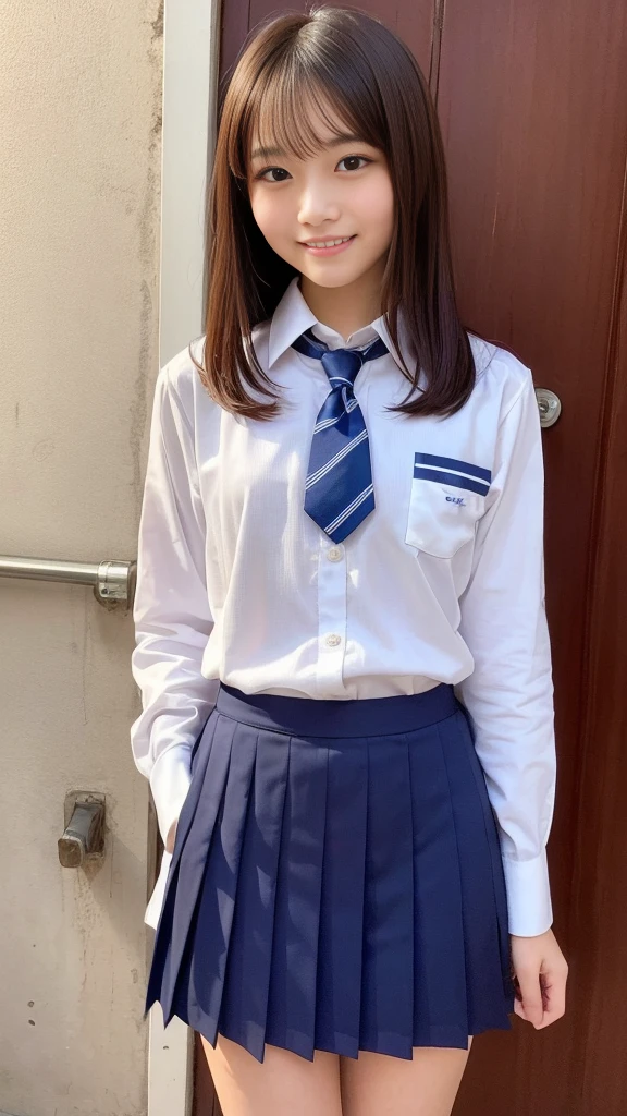 (​masterpiece,top-quality,超A high resolution),A Japanese Lady, (((Very beautiful 12 year old girl))), Kawaii Girl、View photographer､Front view,  ((Bob Hair)), hyper cute face, Glossy lips, Double eyelids in both eyes,Smiling smile、 Natural makeup, long eyelashes, Glossy smooth light brown long bob hair,, central image,  Perfect limbs, Perfect Anatomy,(((School Uniforms)))