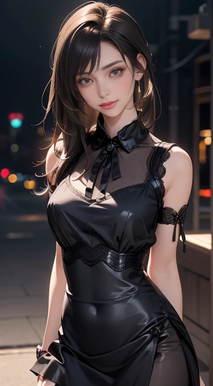 8k, masterpiece, RAW Photos, highest quality, Realistic, Highly detailed CG Unity 8k wallpaper, Depth of written boundary, Cinematic Light, Lens flare, Ray Tracing, (Very beautiful face, Beautiful Lips, Beautiful Eyes), Exquisitely detailed face, ((Highly detailed skin)) One girl, In the Dark, Deep Shadow, Cute Korean Girl, K-Pop Idols, 1 girl, (Very slim slender fit-muscled body:1.3), ((View Viewer)),(Big smile:1.3), (Hot pink collar blouse), (No sleeve) , (Fashion City Night, Dark Night, (Neon Signs), (Blurred Background), Fashion Street Night),(No people in the background:1.3), Beautiful earrings, bracelet, necklace, pantyhose, Clear Eyes, walk, (Pale skin), (Big eyes), Look forward, ((Upper Body Shot)), ((Silk collar dress:1.3)),(Brown Hair),((Tight lace dress)), (See through), (View Viewer:1.3) Open chest, Very slim, Medium chest, Turn back, See through, Medium Butt, mini skirt, Updo, ((Spread your thighs))