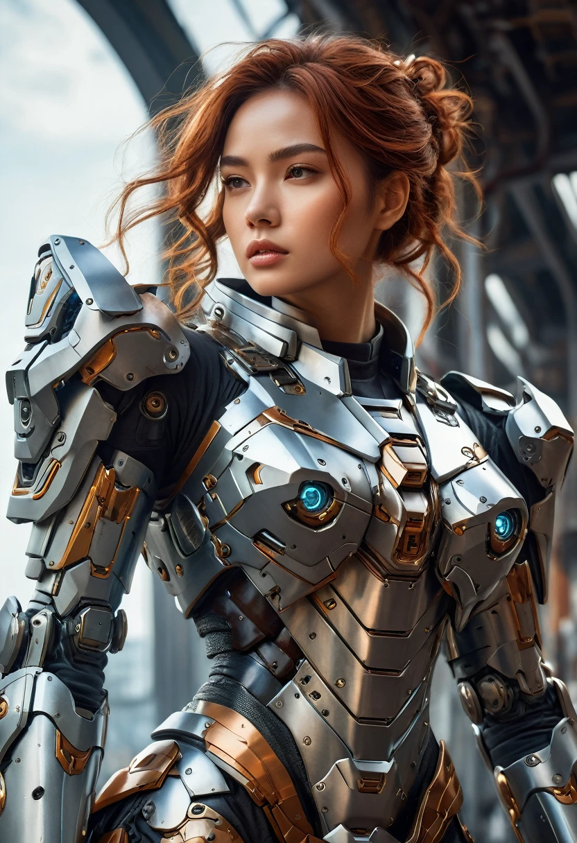 (best high quality:1.2), Work of art, 8k, extremely detailed, (High detail:1.2), Solo, woman with mecha armor, 