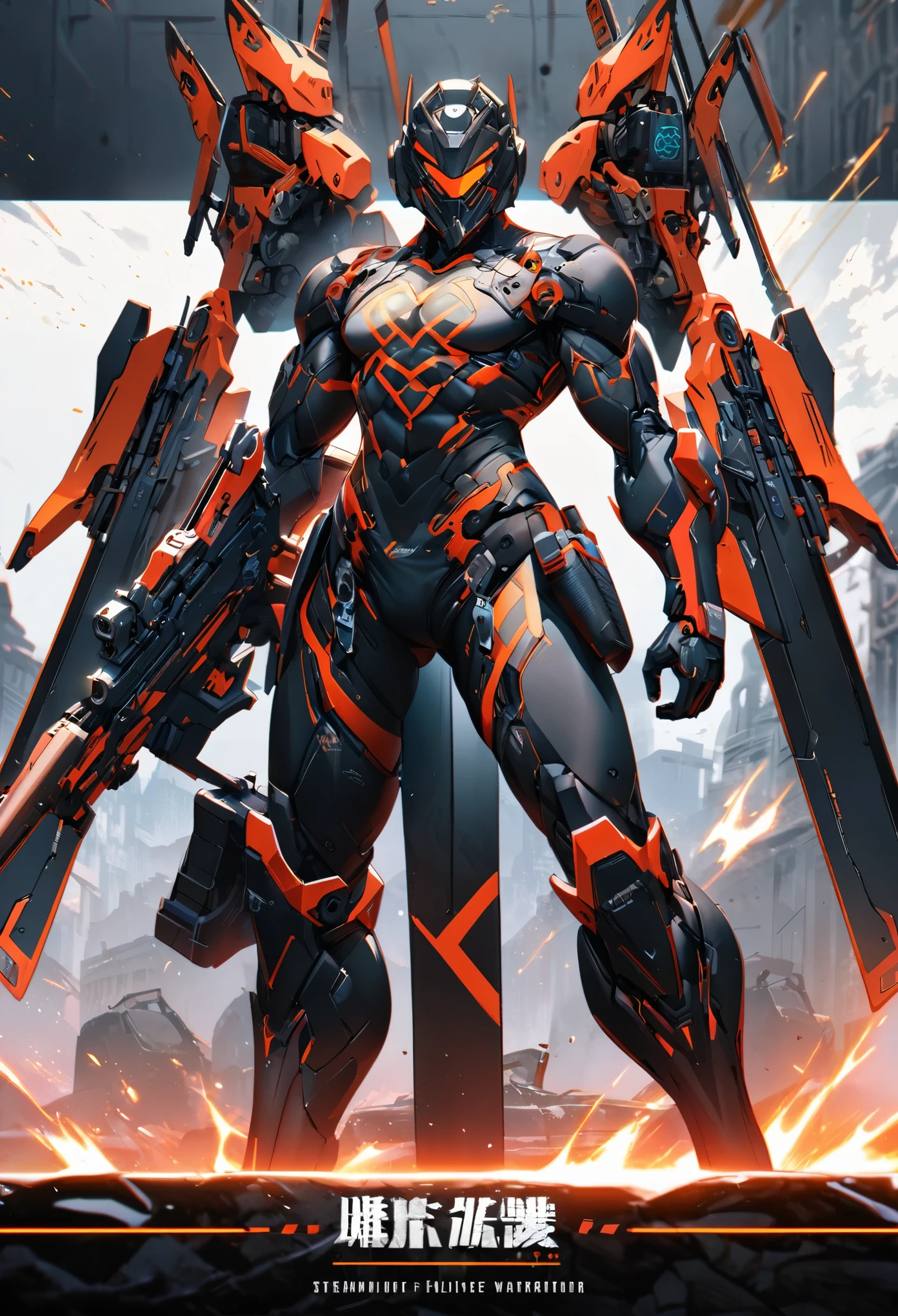 combat aesthetics, streamlined cut, metal decoration, nano technology fabric, high wear resistance, elasticity, temperature regulation, handcrafted, machine production, deep color, chest pattern, back logo, protective goggles, helmet, waist equipment, multi-functional knife, energy gun, confident, calm, decisive, fearless warrior, justice, honor,(fullbody), (full body), leotard, fight cloth,full of (weapons), solo, portrait , (highest quality, extreme detailed)