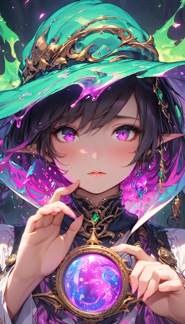 (masterpiece), (best quality:1.4), (perfect ???????:1.4), high quality, expressive eyes, portrait, detailed face, beautiful face, perfect face, {1 girl}, In her slime form, Danua is a mesmerizing entity, her amorphous body pulsating with vibrant colors and otherworldly energy. She takes on a fluid, gelatinous appearance, constantly shifting and morphing with an almost hypnotic fluidity. Danua's slime form is translucent, allowing glimpses of the swirling colors and patterns that ripple beneath her surface. Shades of deep emerald, green mingle with iridescent blues and purples, creating an ethereal kaleidoscope of hues that dance and shimmer in the light. Her form lacks defined features, instead resembling a constantly shifting mass of gel-like substance. However, there is a sense of grace and purpose to her movements, as if she possesses a silent intelligence that guides her every shift and flow. Despite her lack of a solid form, Danua exudes an undeniable presence in her slime state. She radiates an aura of ancient power and mystique, her ever-changing form hinting at the depths of her enigmatic nature. Overall, Danua's slime form is a mesmerizing spectacle, a symphony of colors and shapes that captivates the eye and sparks the imagination.