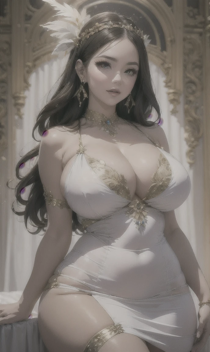 araffe woman in a white dress posing for a picture, wearing a cute white dress, curvy model, dressed in a beautiful white, wearing a wet white short dress, curvy hourglass figure, y dress, wearing white dress, thicc, beautiful full body shot, soft curvy shape, a beautiful woman in white, in a dress, bbwaffe woman in a white dress posing for a picture, wearing a cute white dress, curvy model, dressed in a beautiful white, wearing a wet white short dress, curvy hourglass figure, sexy ds, wearing white dress, thicc, beautiful full body shot, soft curvy shape, a beautiful woman in white, in a dress, Mature Woooking at the audience, Attractive breasts,Sensual、bubble、Full Body Shot,Nightgown, Charming smile, Thick lips, plump lips, blush, Looking at the audience, Provocative expression, Beautiful Hairstyles, Cleavage, plump、Curvy ractive face、Mischievous face、Sexy Lingerie、An inviting gazepressing emotions、colored feather, Money Decoration, particle, Light, (masterpiece, highest quality, highest quality, Official Art, beautifully、aesthetic:1.2), (1 girl:1.3), Very detailed,(Fractal Art:1.1),(colorful:1.1)(Flowers:1.3),Most detailed, (Dynamic pose), (Shiny skin), (Many colors :1.4), ,(Earrings:1.4), (feather:1.4),masterpiece,Mr.々Hair style,Money Headband,Tulle covers the chest,Perfect balance, Detailed details of the garment,marble,cinematicLighting, Film Grain, contrast of Light and dark,High detail,(((Gorgeous Accessories))))、Openwork decoration,(((See-through dress)))、(((Anatomically correct body))) ,1 girl, (High resolution), (8k), (Very detailed), Perfect Face, Beautiful eyes and face, (((highest quality))), (Very detailed), Detailed face and eyes, Beautiful Eyes,(((Sexy pose))),Beautiful Eyes、Transent double eyelids、(((Super gorgeous background)))、Bright Eyes,Money,diamond,gem,Body Chain,Luxury Accessories,beautifully、aesthetic,flower、(((Super gorgeous background)))、Bright Eyes